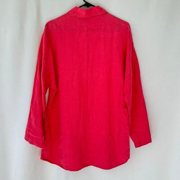 Chico's Womens Linen Tunic Shirt M Oversized Beachy Coastal Roll Tab Sleeve Pink - Picture 4 of 9